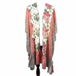 Umgee Plus Boho Patchwork Mixed Print Kimono Open Front Cardigan 1XL/2XL Layers